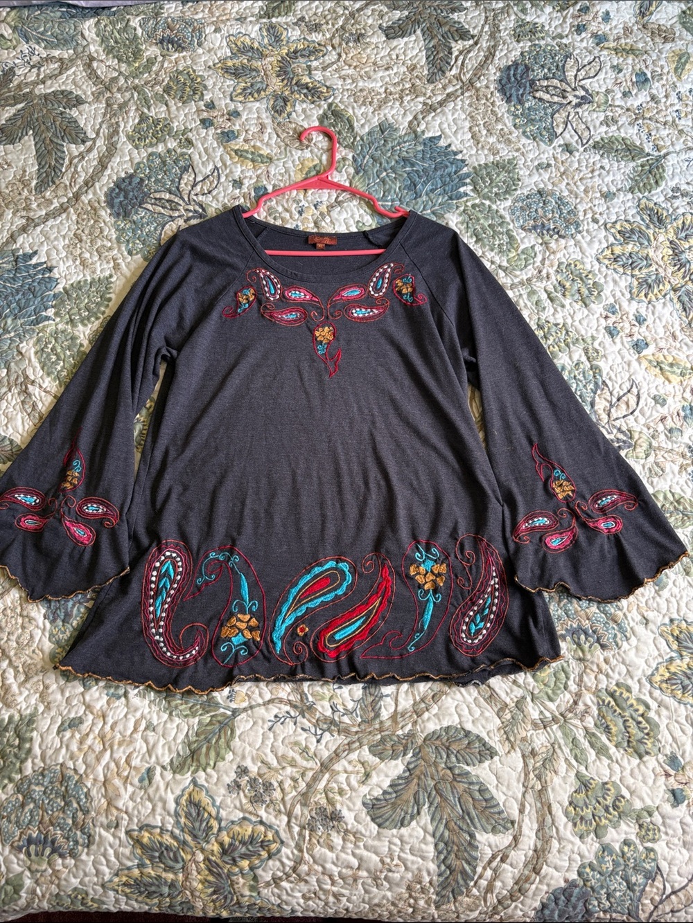Scully Charcoal Gray Tee with Red Trim Detail